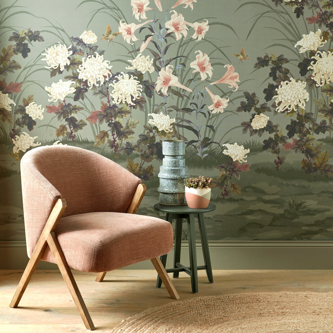 V&A Wisteria Bloom - Dark Sage Wall Mural