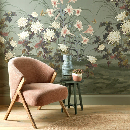 V&A Wisteria Bloom - Dark Sage Wall Mural
