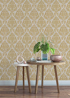 Faversham Natural Gold Luxury Flock Wallpaper