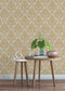 Faversham Natural Gold Luxury Flock Wallpaper