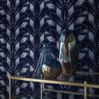 Astoria Midnight Blue Luxury Flock Wallpaper