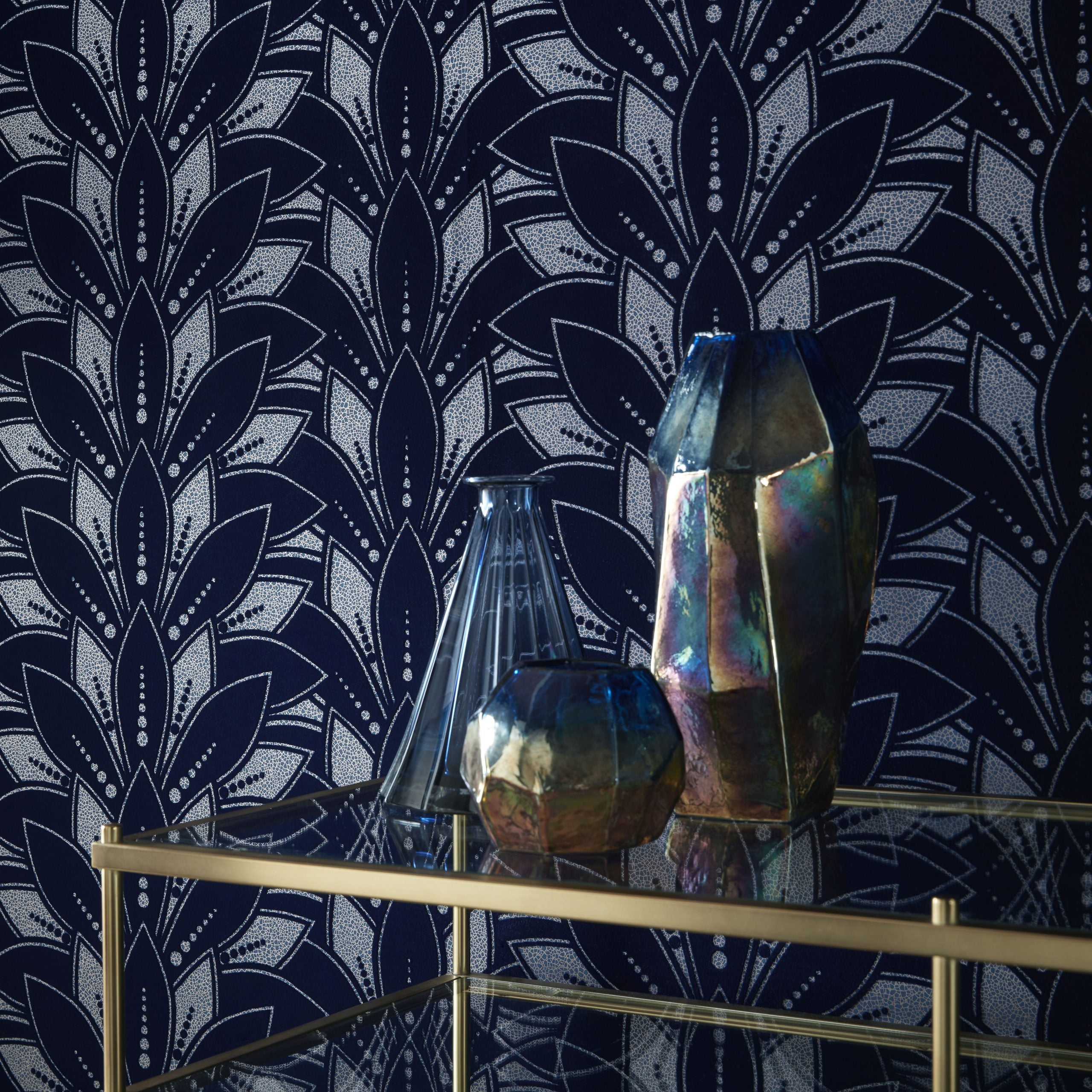 Astoria Midnight Blue Luxury Flock Wallpaper