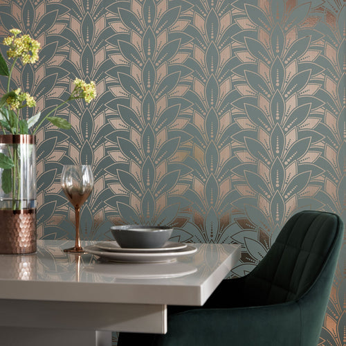 Astoria Neo Mint Green and Gold Luxury Foil Wallpaper