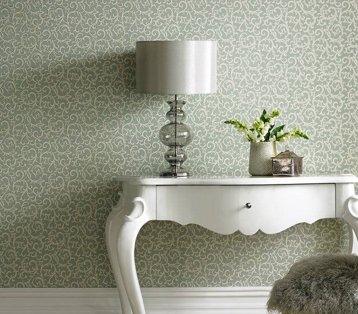 Brodsworth Seafoam Green Luxury Patterned Wallpaper
