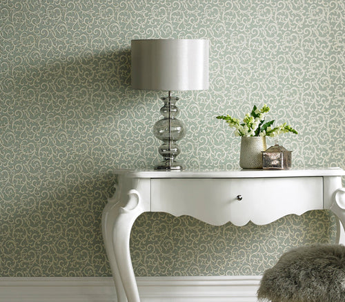 Brodsworth Seafoam Green Luxury Patterned Wallpaper