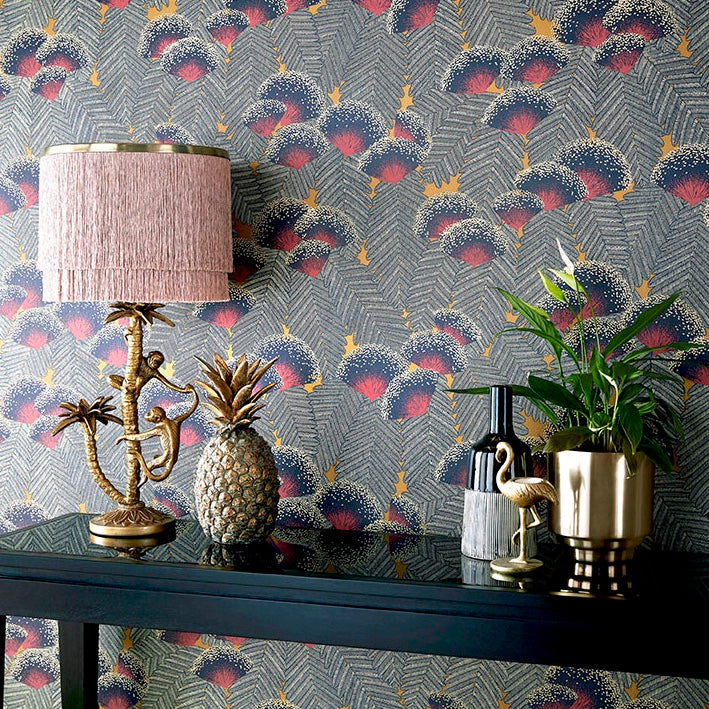 Clarice Jet Black Luxury Art Deco Wallpaper