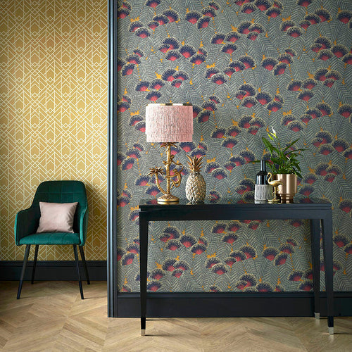 Clarice Jet Black Luxury Art Deco Wallpaper