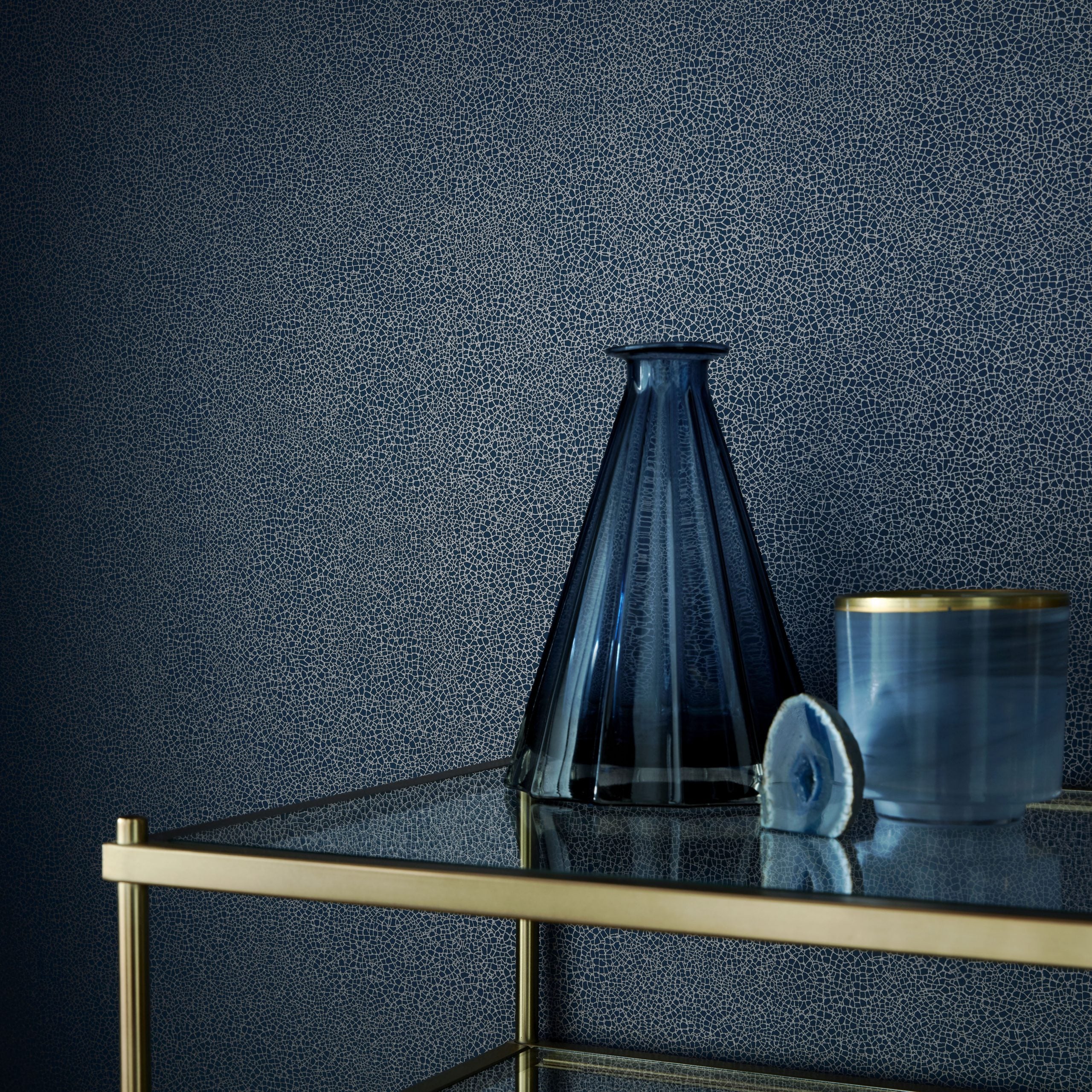 Emile Midnight Blue Luxury Crackle Wallpaper