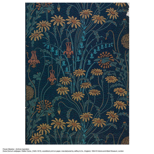 V&A Flower Meadow - Forest Green Wallpaper