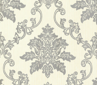 Hampton Silver Luxury Damask Wallpaper