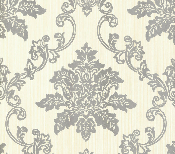 Hampton Silver Luxury Damask Wallpaper