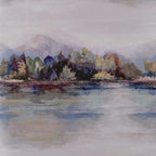 Lakeside Sunset Pink Luxury Landscape Wallpaper