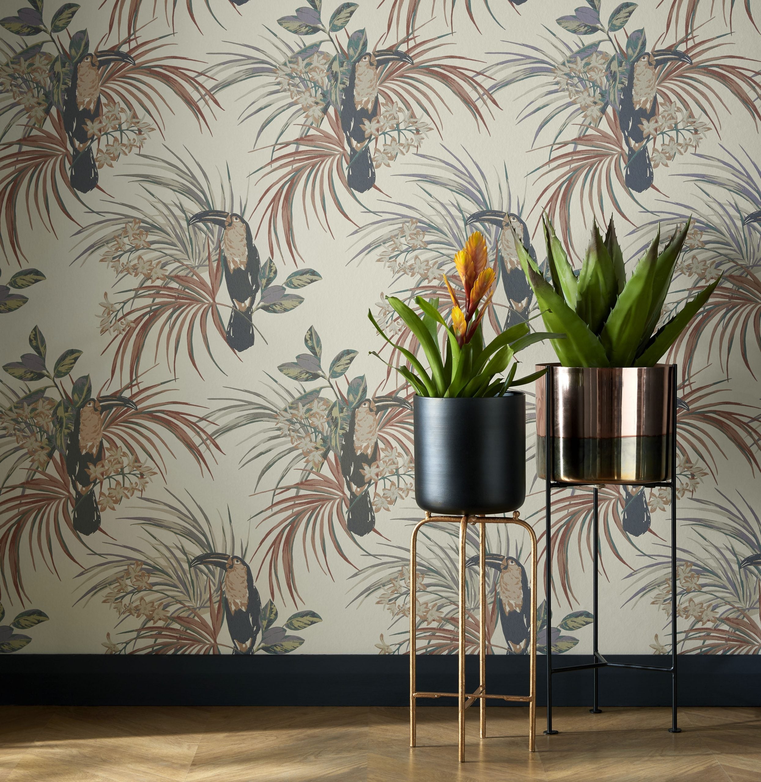 Le Toucan Amber Glow Orange Luxury Bird Wallpaper