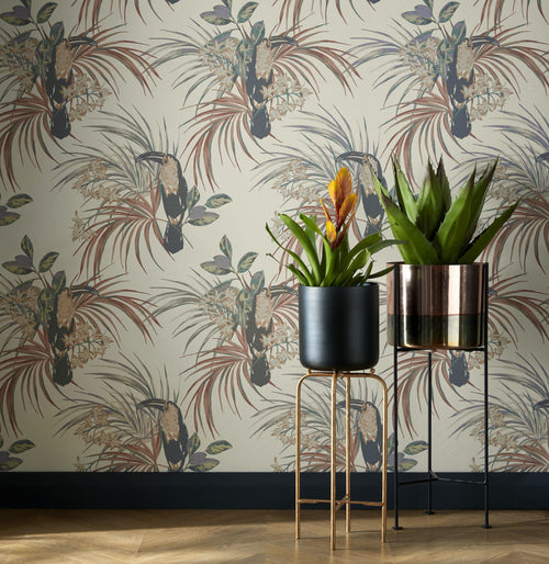 Le Toucan Amber Glow Orange Luxury Bird Wallpaper