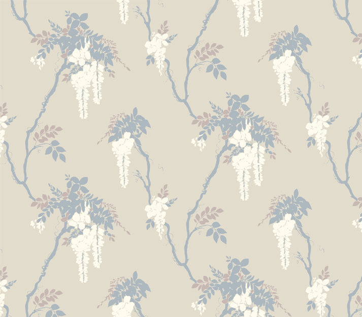 Leonora Denim Grey Neutral Luxury Floral Wallpaper