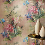 Lilliana Blush Pink Luxury Floral Grasscloth Wallpaper