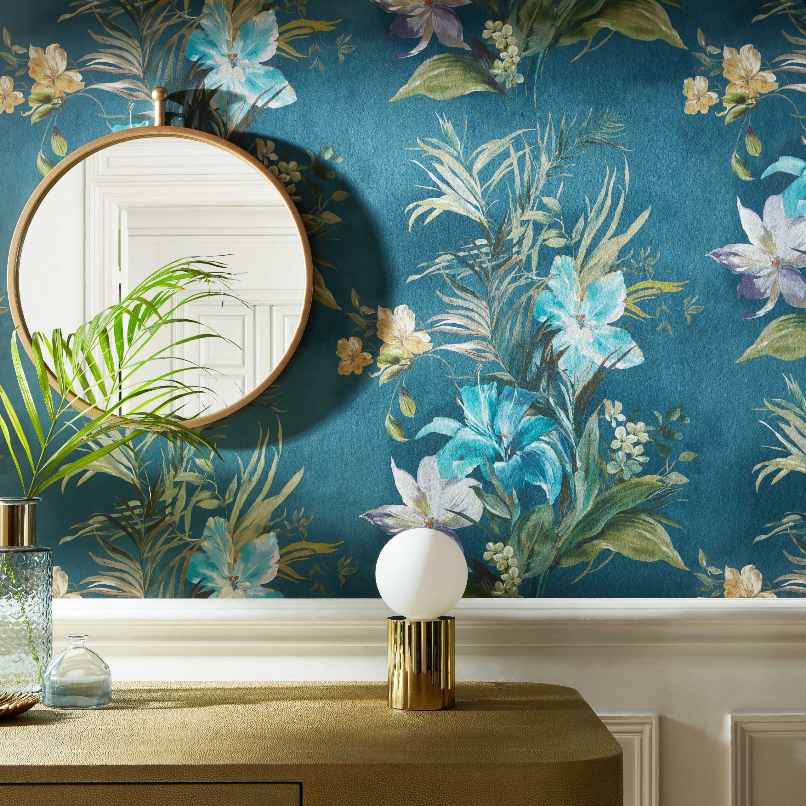 Lilliana Peacock Blue Luxury Floral Wallpaper