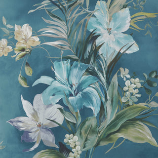 Lilliana Peacock Blue Luxury Floral Wallpaper