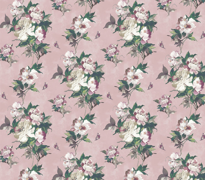 Madama Butterfly Blush Pink Luxury Floral Wallpaper