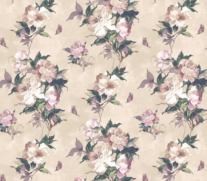 Madama Butterfly Ivory Cream Luxury Floral Wallpaper
