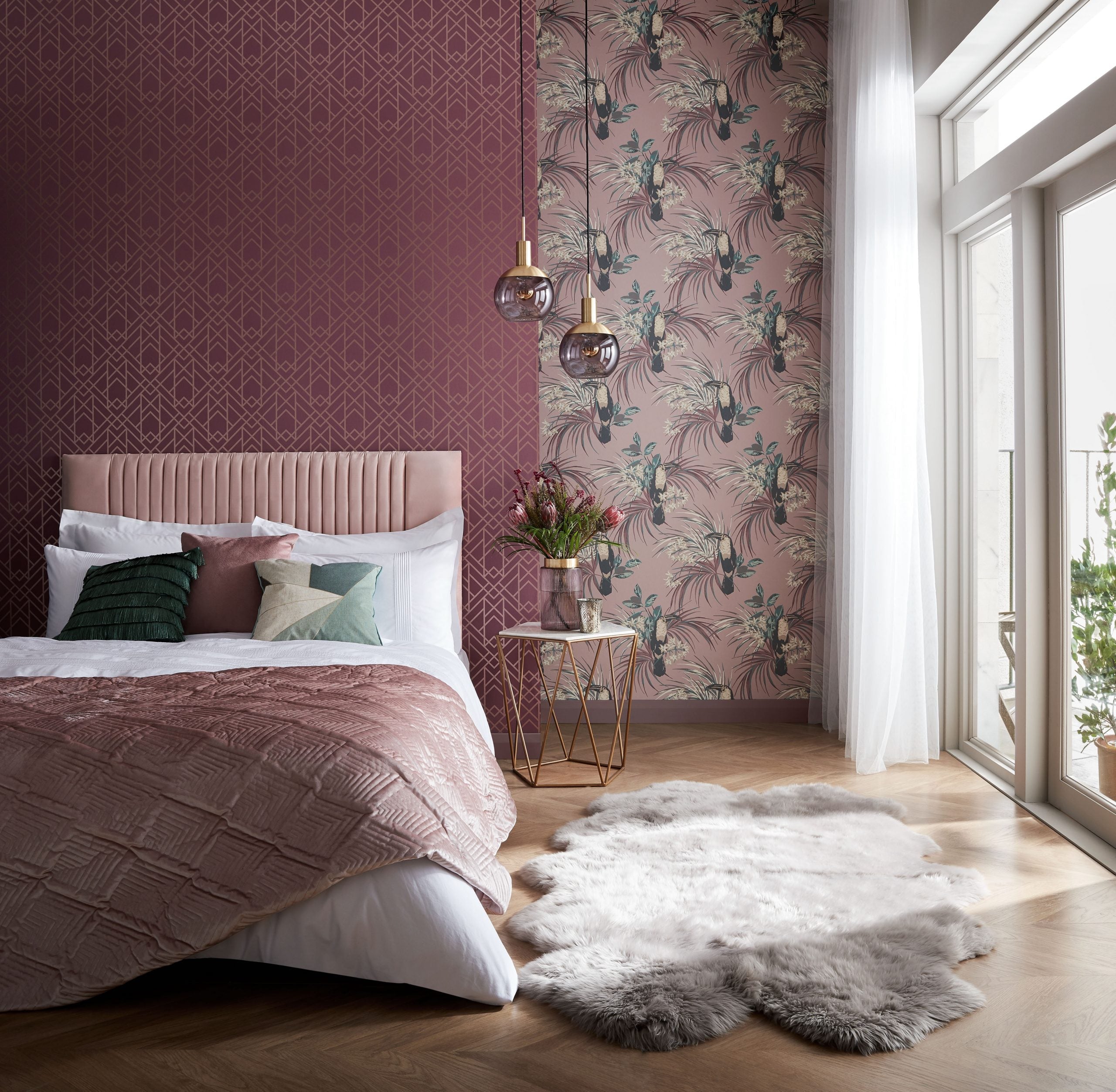 Metro Cassis Purple Luxury Geometric Wallpaper