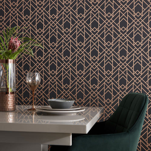 Metro Jet Black and Gold Luxury Geometric Wallpaper