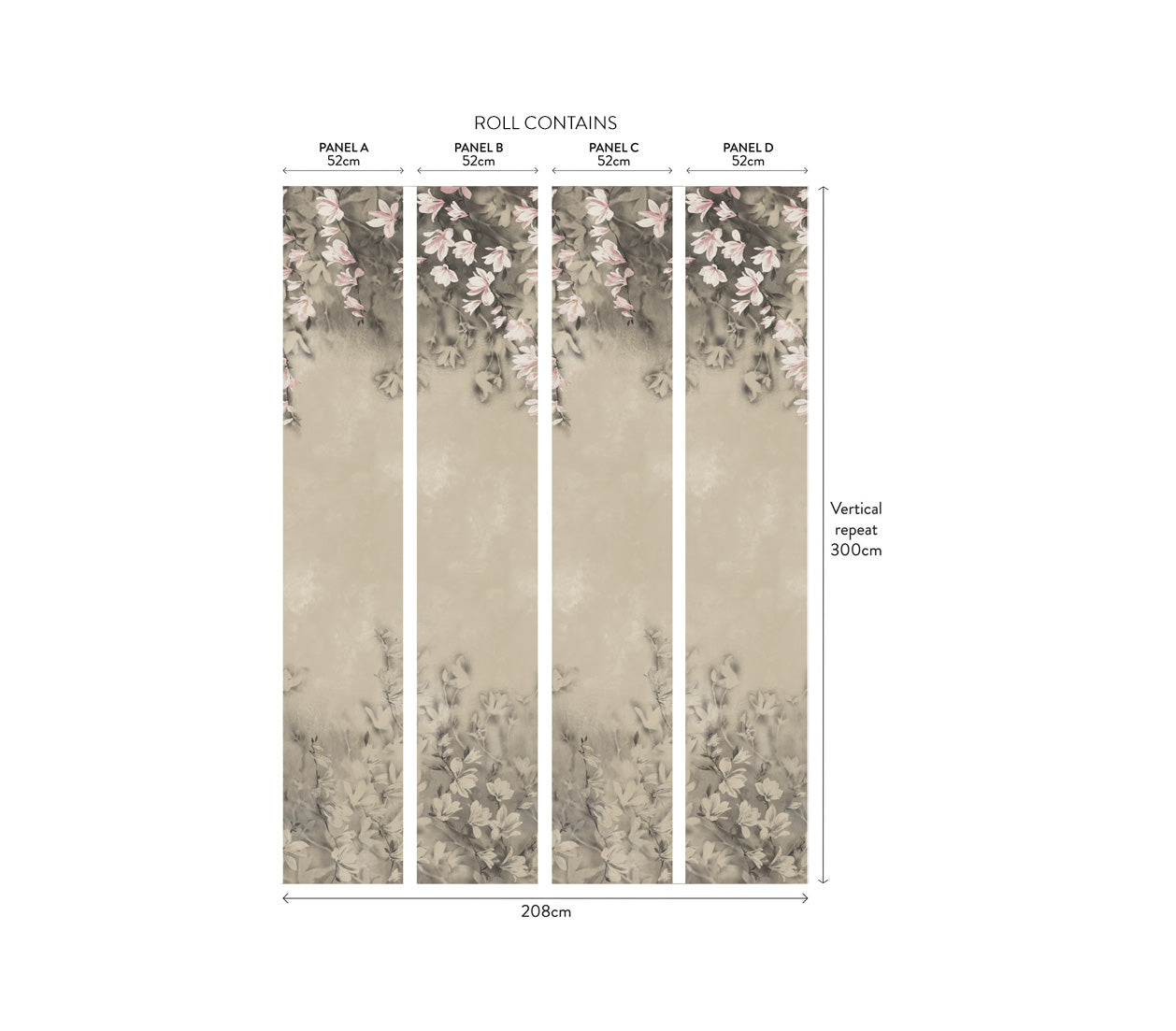 Trailing Magnolia Burnished Gold Luxury Floral Wall Mural