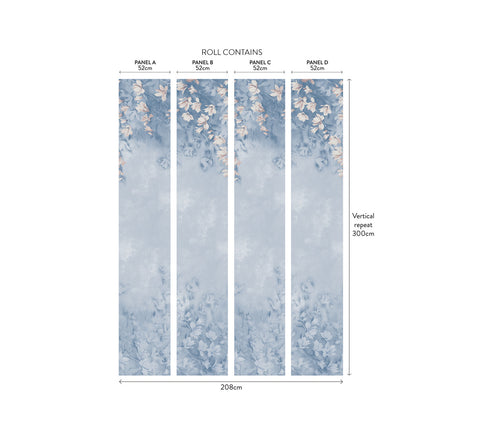 Trailing Magnolia Chambray Blue Luxury Floral Wall Mural