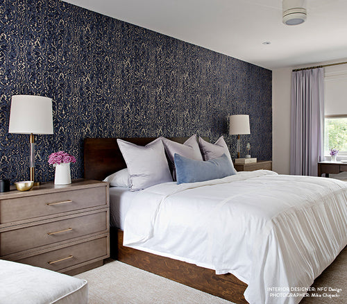 Avington Navy Blue Luxury Moire Wallpaper
