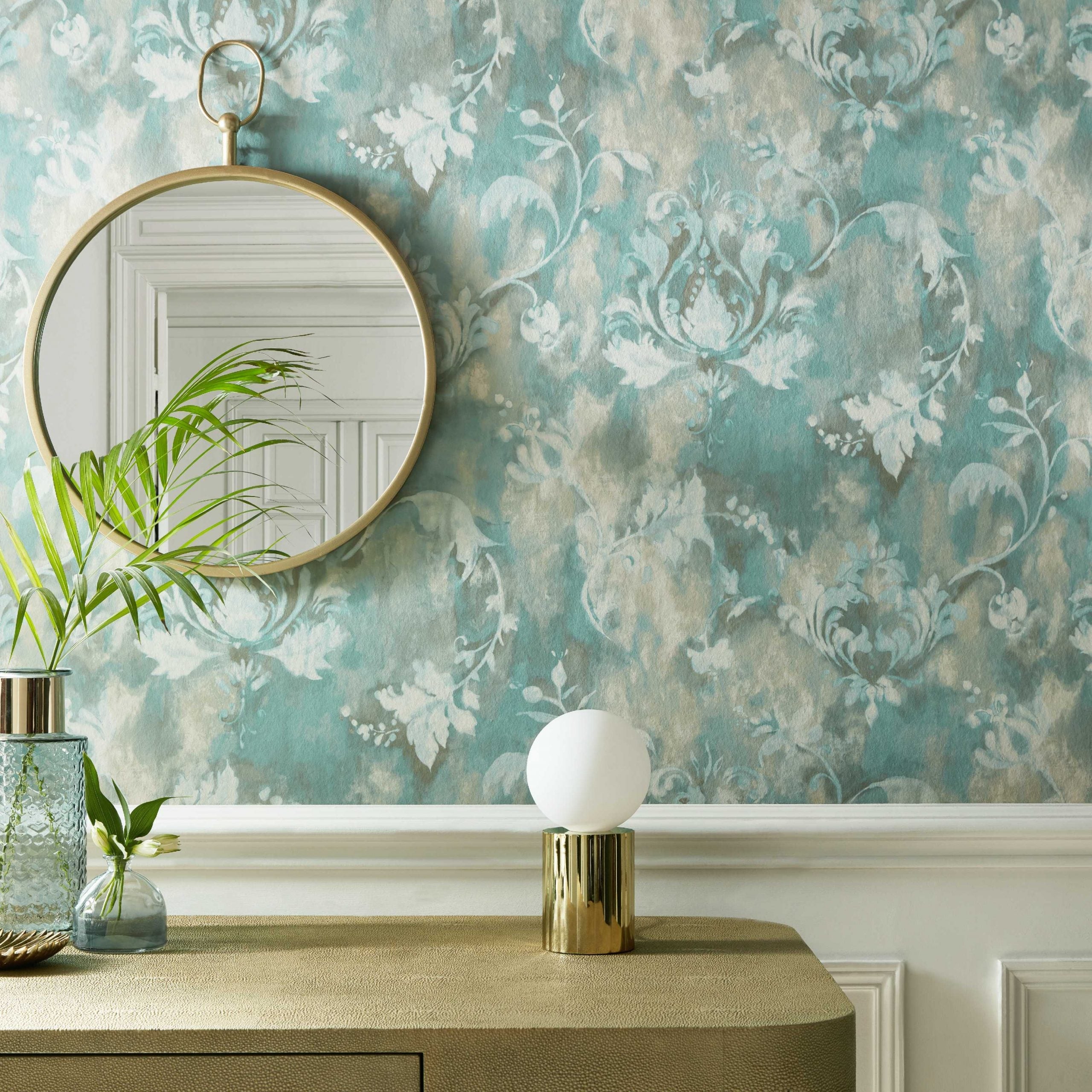 Ornamenta Aqua Green Luxury Damask Wallpaper