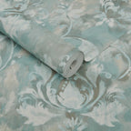 Ornamenta Aqua Green Luxury Damask Wallpaper