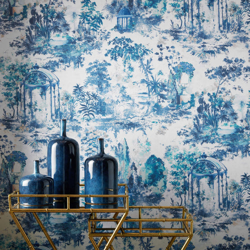 Pavilion Lupin Blue Luxury Toile Wallpaper