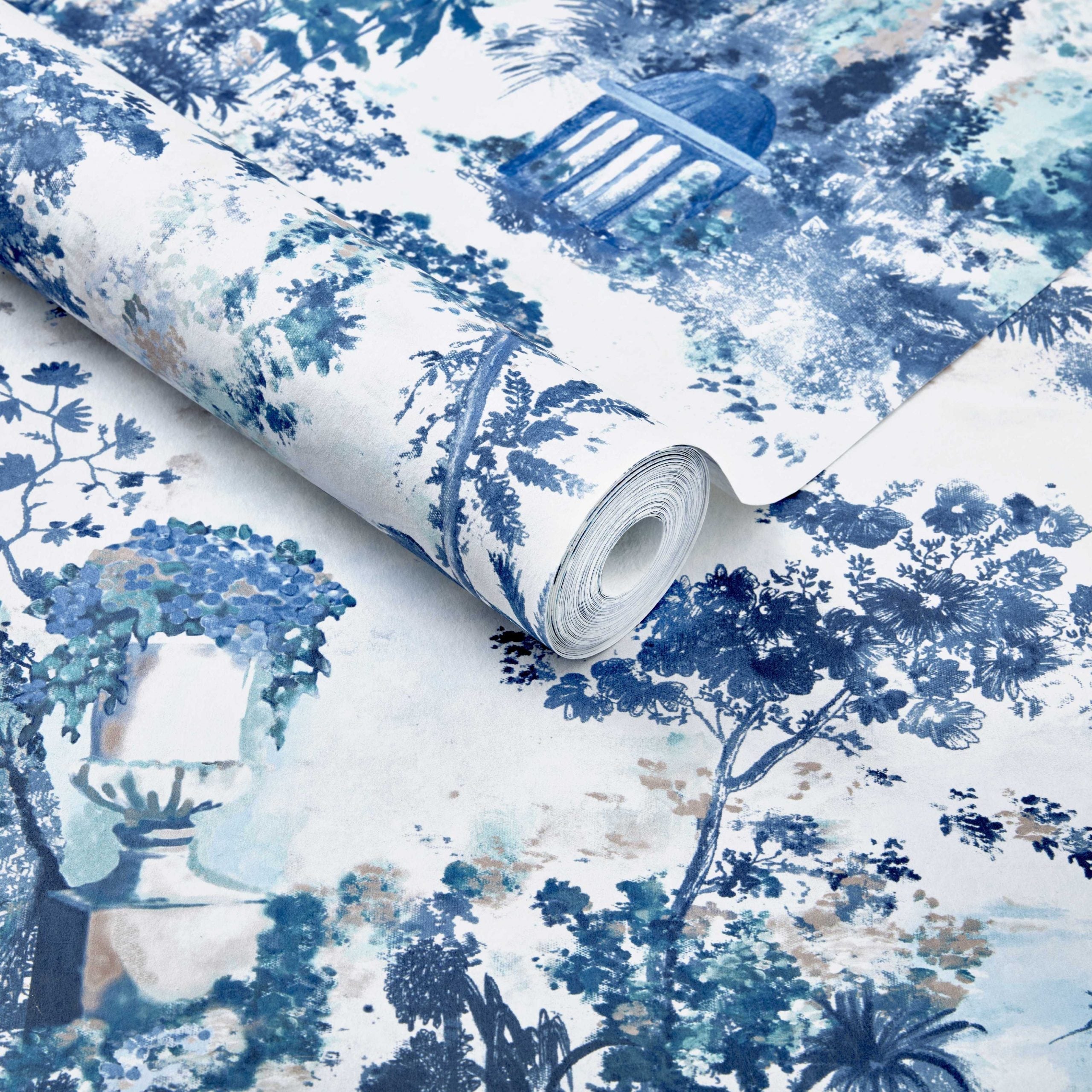 Pavilion Lupin Blue Luxury Toile Wallpaper