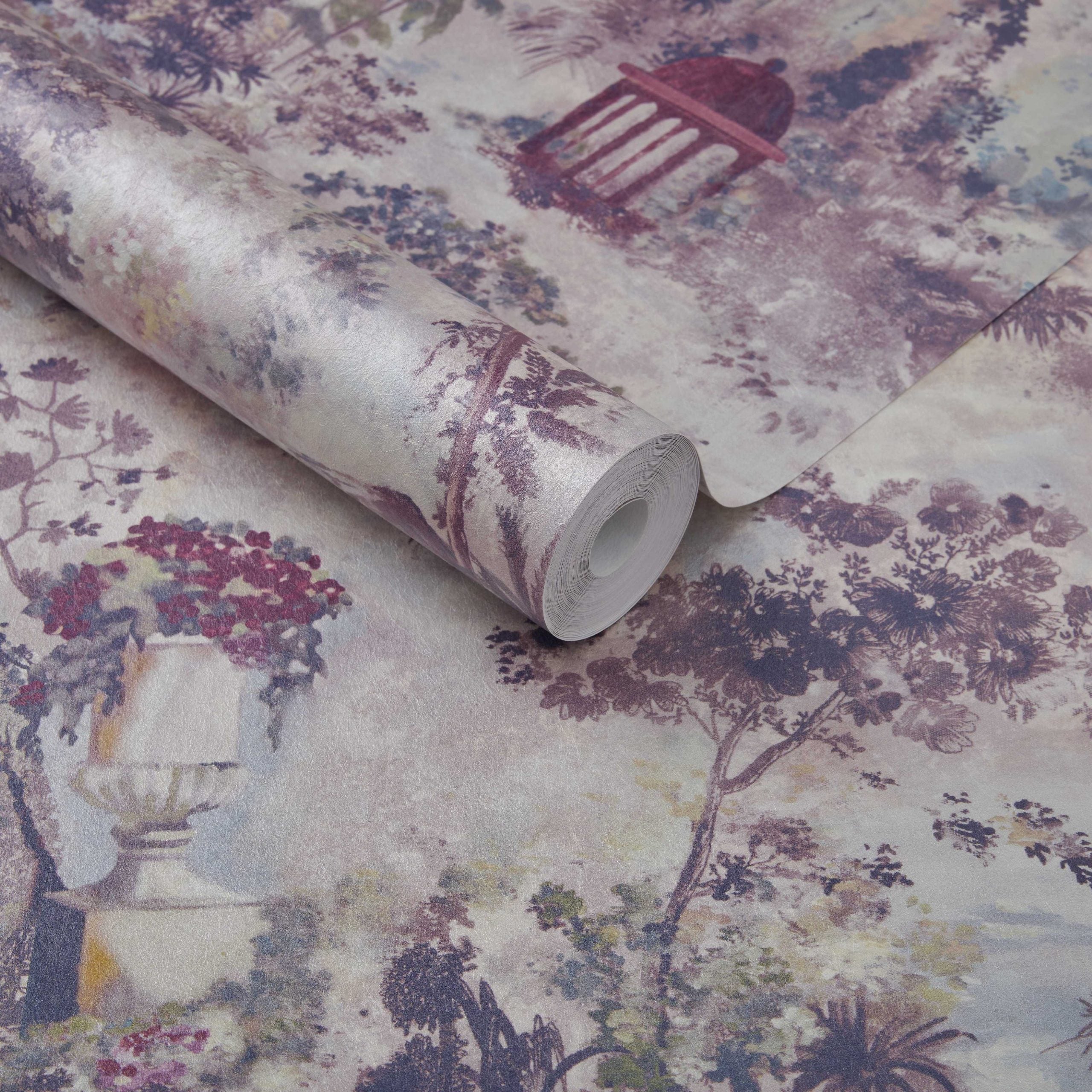 Pavilion Rose Pink Luxury Toile Wallpaper