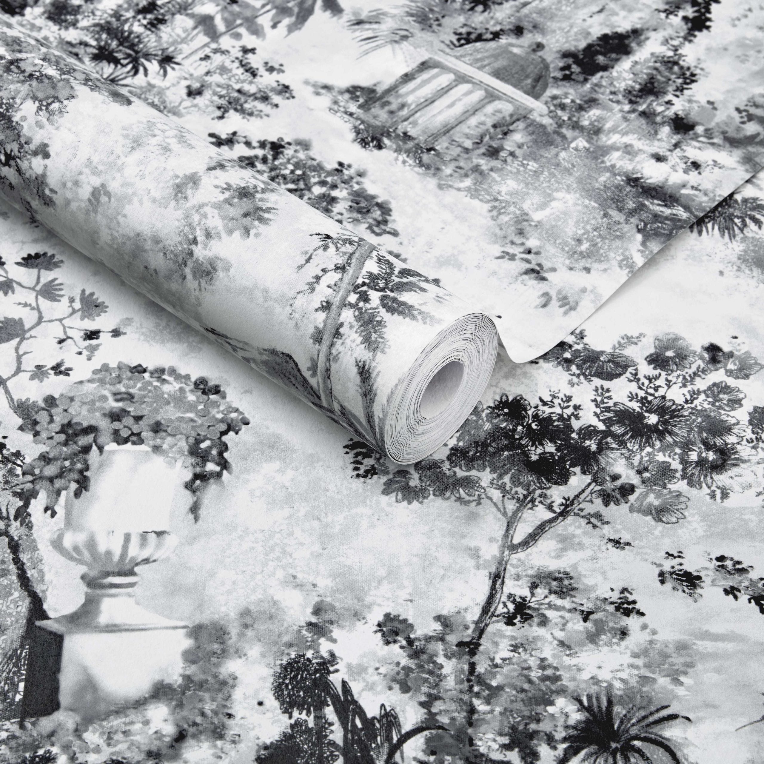 Pavilion Stone Grey Luxury Toile Wallpaper