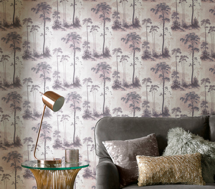 Prior Park Pink Luxury Tree Wallpaper