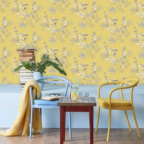 Rosemore Yellow Luxury Bird Wallpaper