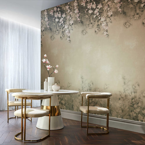 Trailing Magnolia Burnished Gold Luxury Floral Wall Mural
