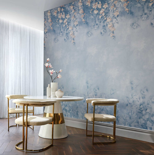 Trailing Magnolia Chambray Blue Luxury Floral Wall Mural