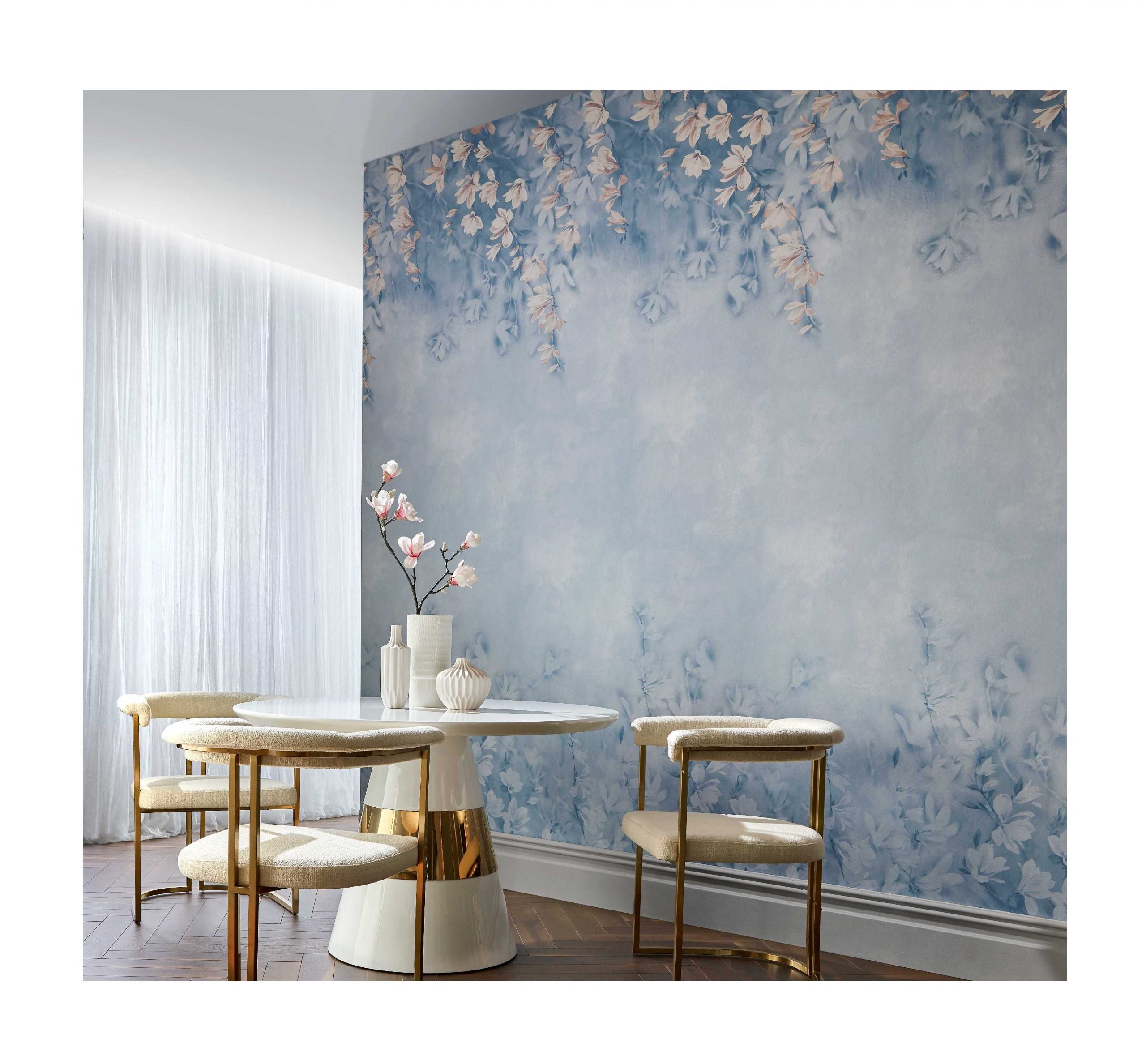 Trailing Magnolia Chambray Blue Luxury Floral Wall Mural